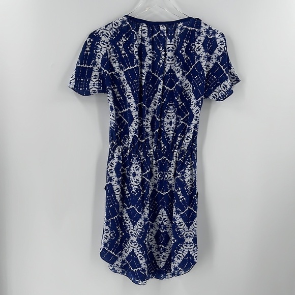REBECCA Taylor Blue White 100% Silk Batik Print Mini Dress Ties at Shoulders 2 - Picture 8 of 11